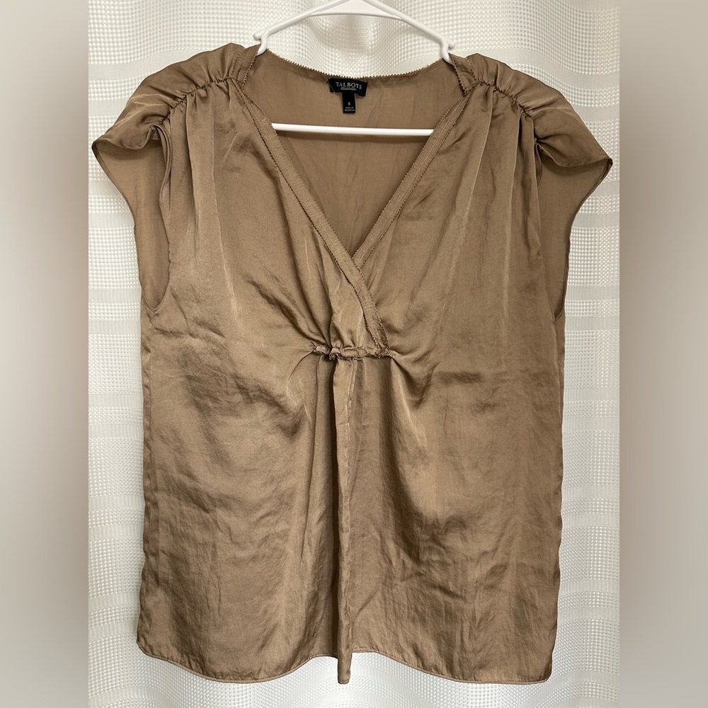 Talbots Tan Satin-Look Blouse – Size 8
